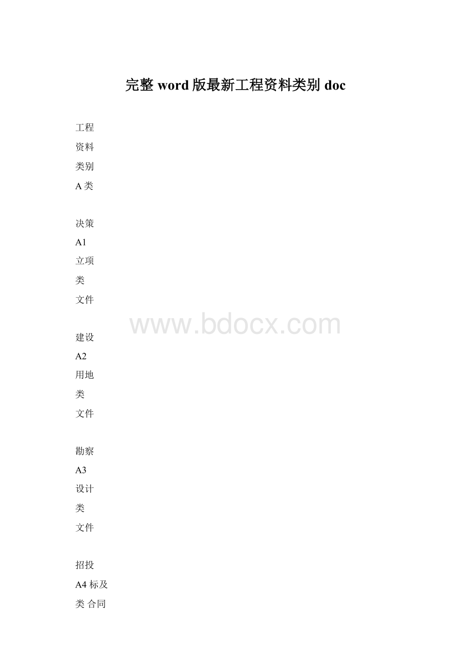 完整word版最新工程资料类别docWord格式.docx