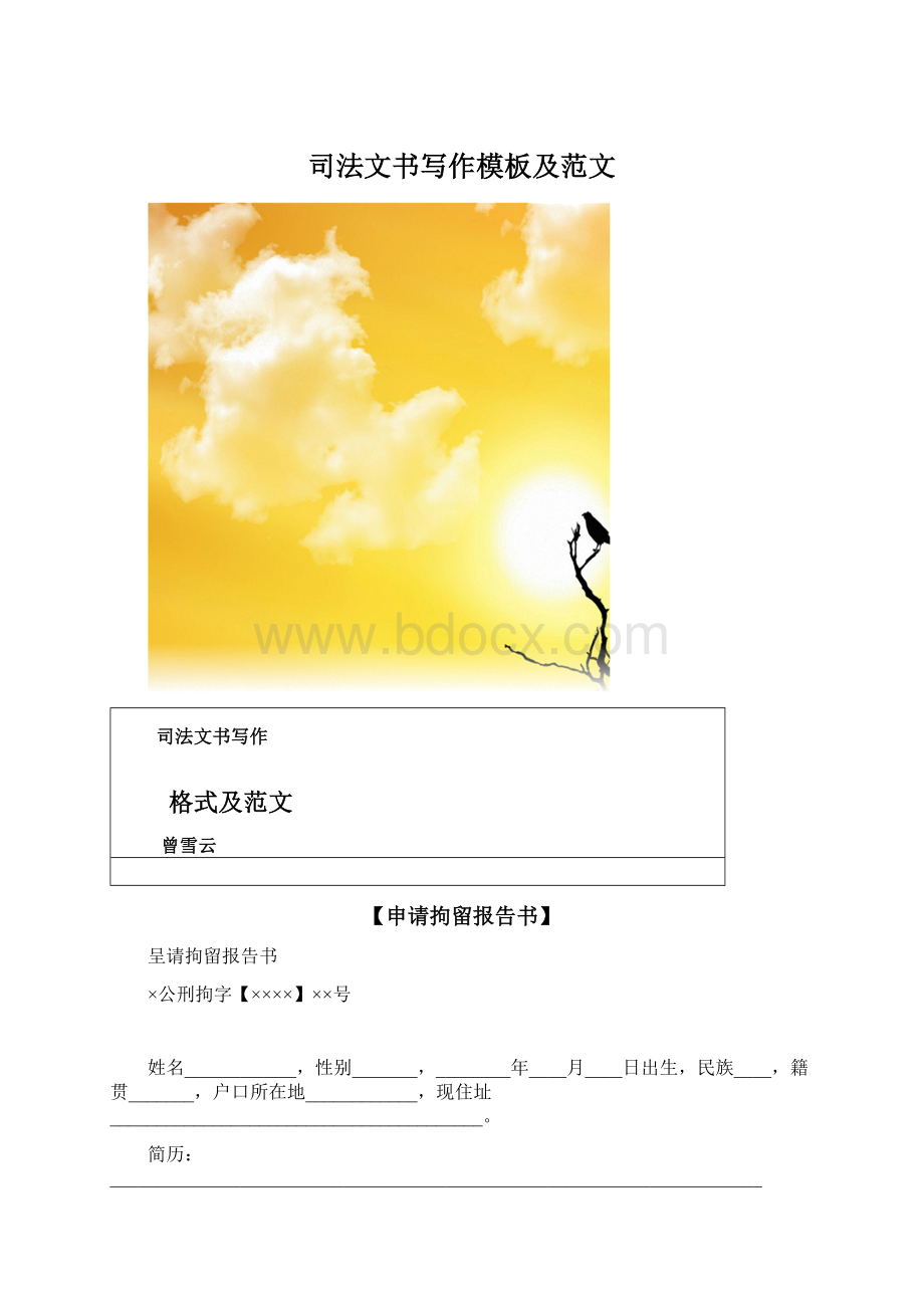 司法文书写作模板及范文Word文档格式.docx