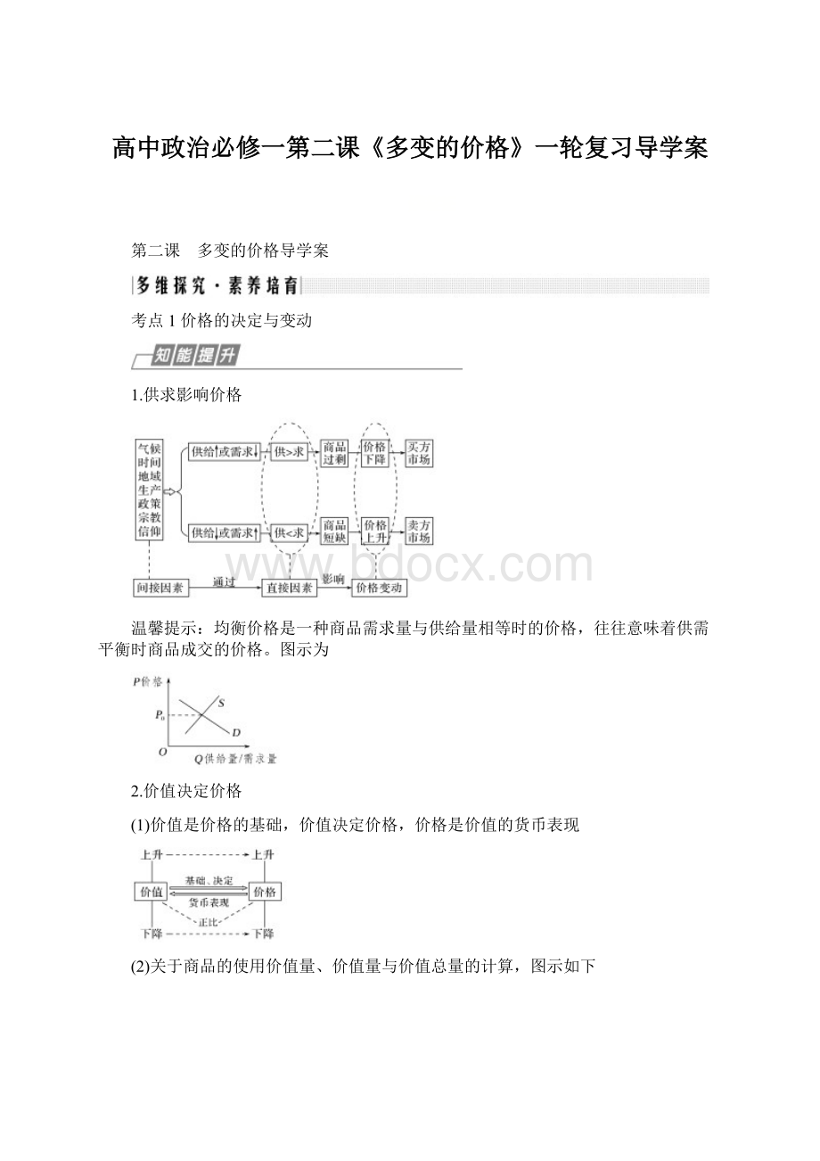 高中政治必修一第二课《多变的价格》一轮复习导学案Word文档下载推荐.docx_第1页