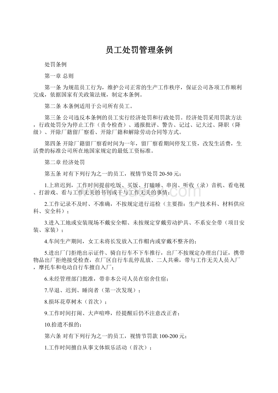 员工处罚管理条例Word格式文档下载.docx