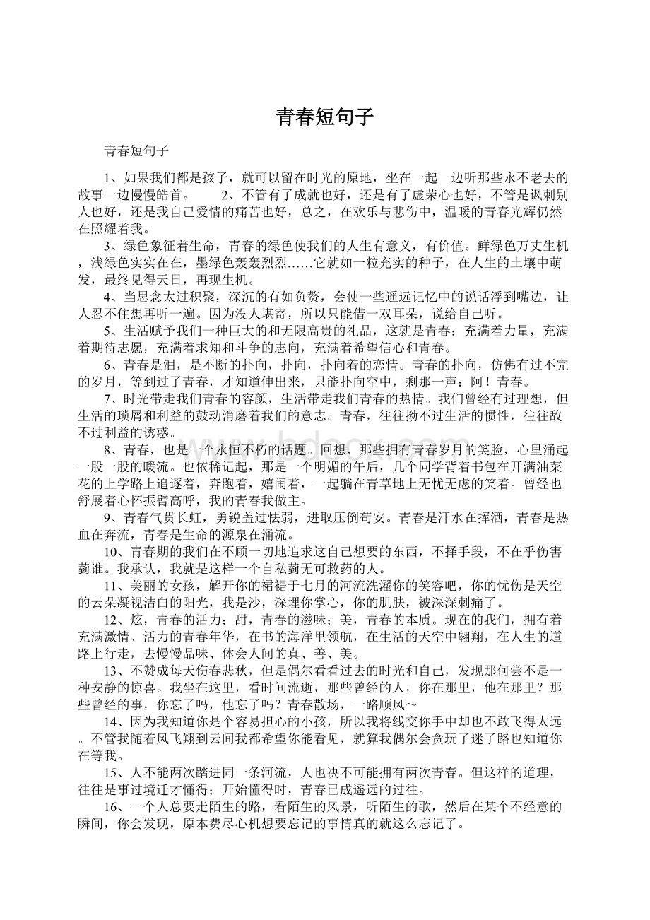 青春短句子Word文档下载推荐.docx