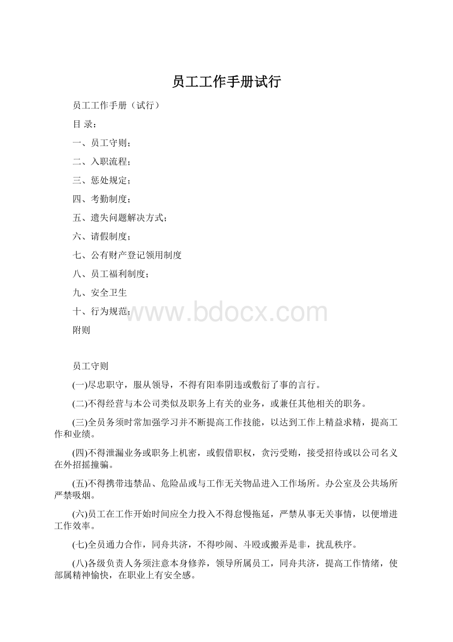 员工工作手册试行.docx_第1页