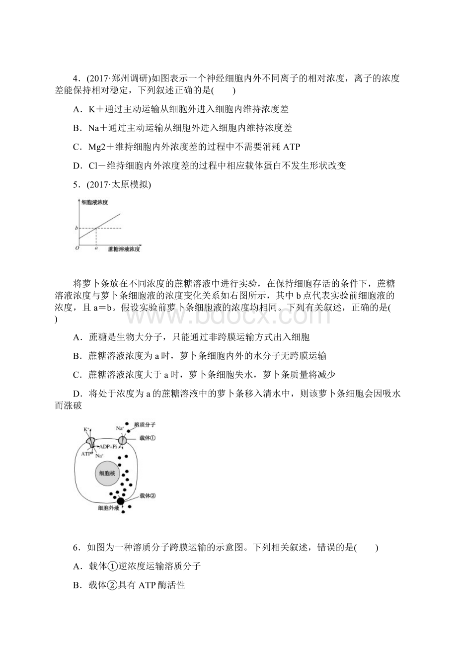 人教版 细胞物质输入学输出 单元测试Word格式文档下载.docx_第2页