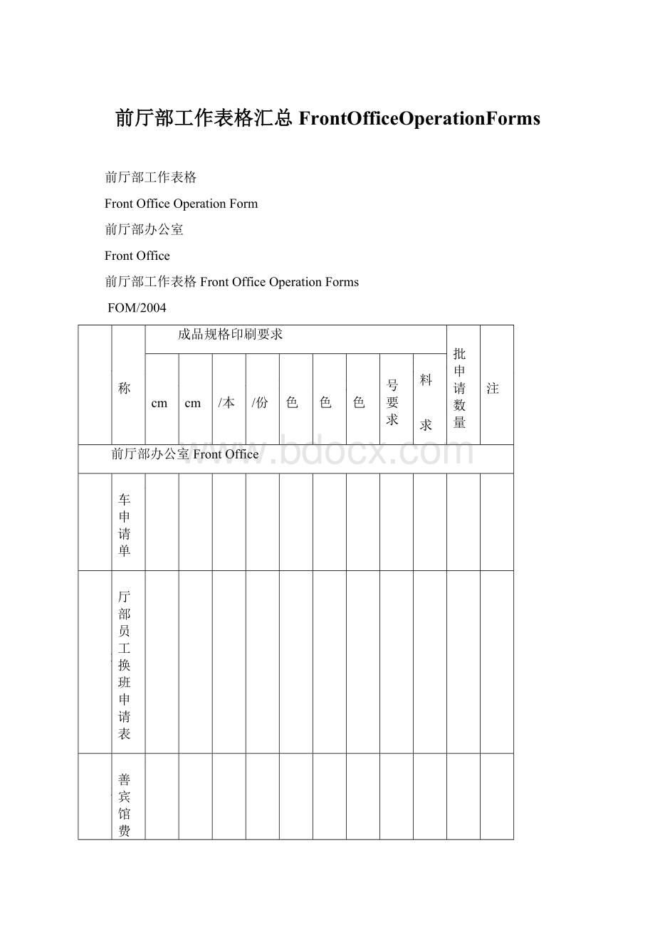 前厅部工作表格汇总FrontOfficeOperationFormsWord文件下载.docx_第1页