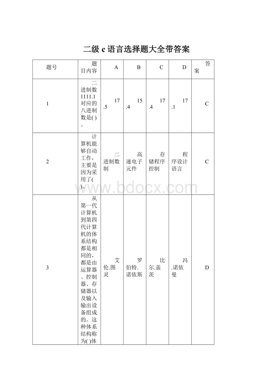 二级c语言选择题大全带答案Word格式.docx