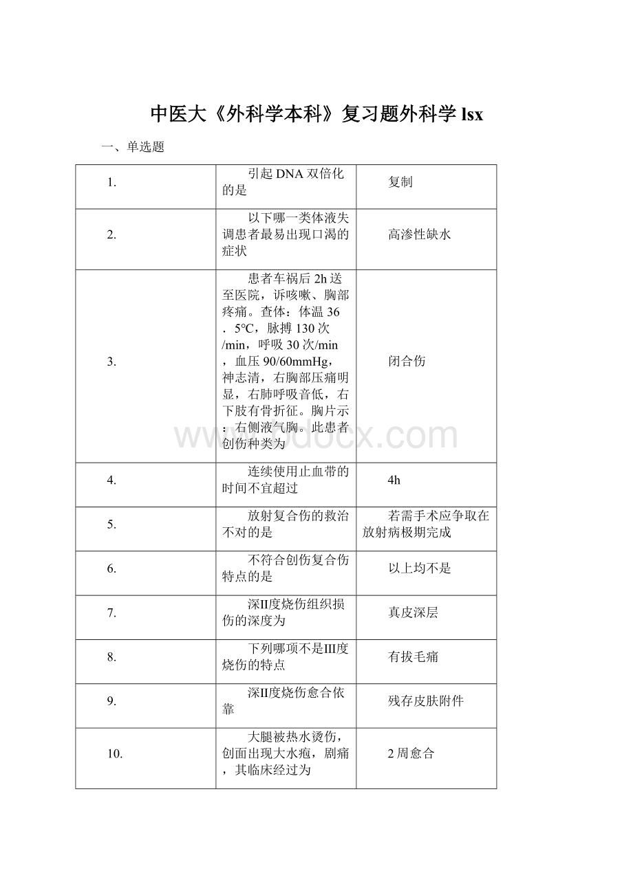 中医大《外科学本科》复习题外科学lsx.docx_第1页