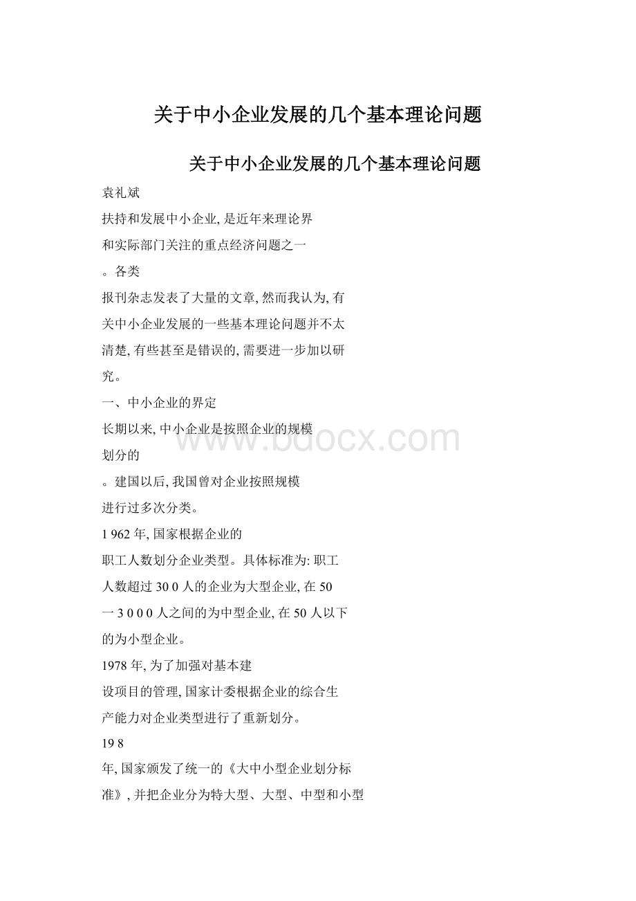 关于中小企业发展的几个基本理论问题Word下载.docx_第1页