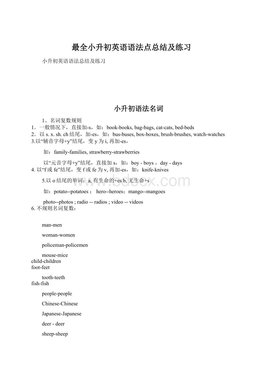 最全小升初英语语法点总结及练习Word格式文档下载.docx