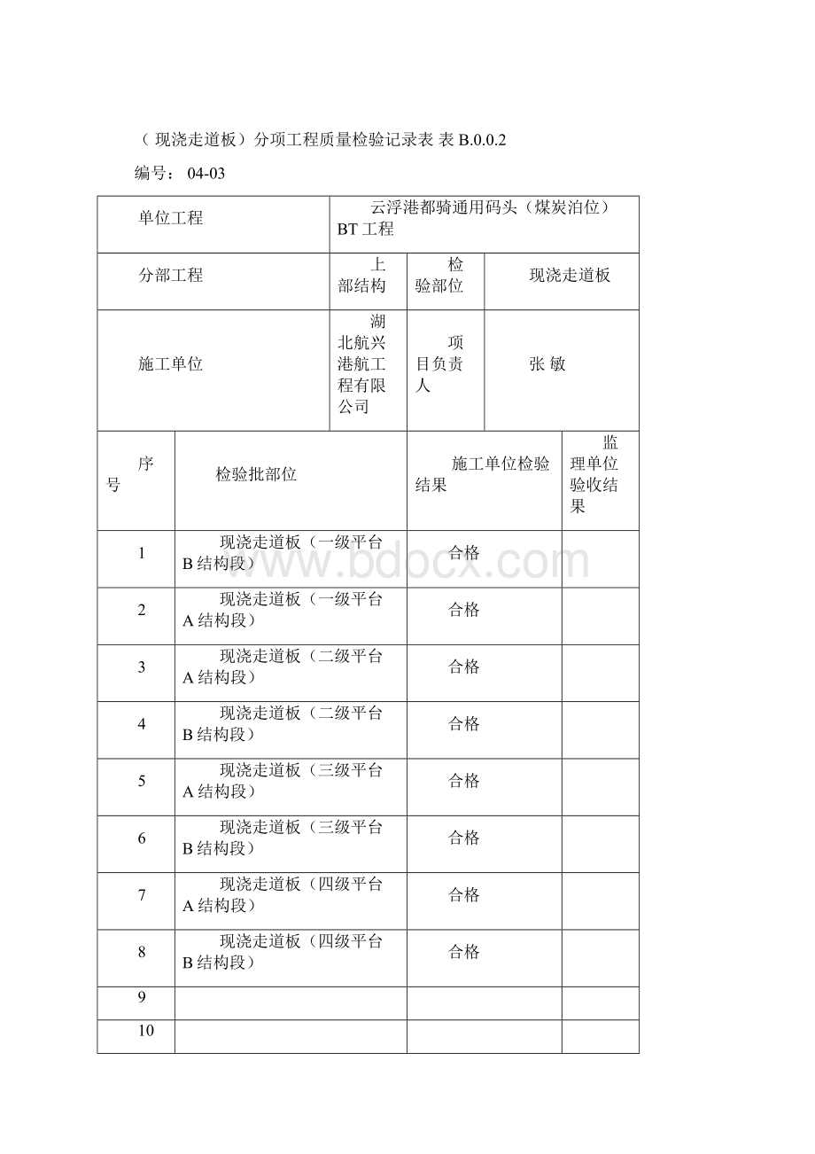 现浇走道板检验批隐蔽验收记录上部结构.docx_第2页