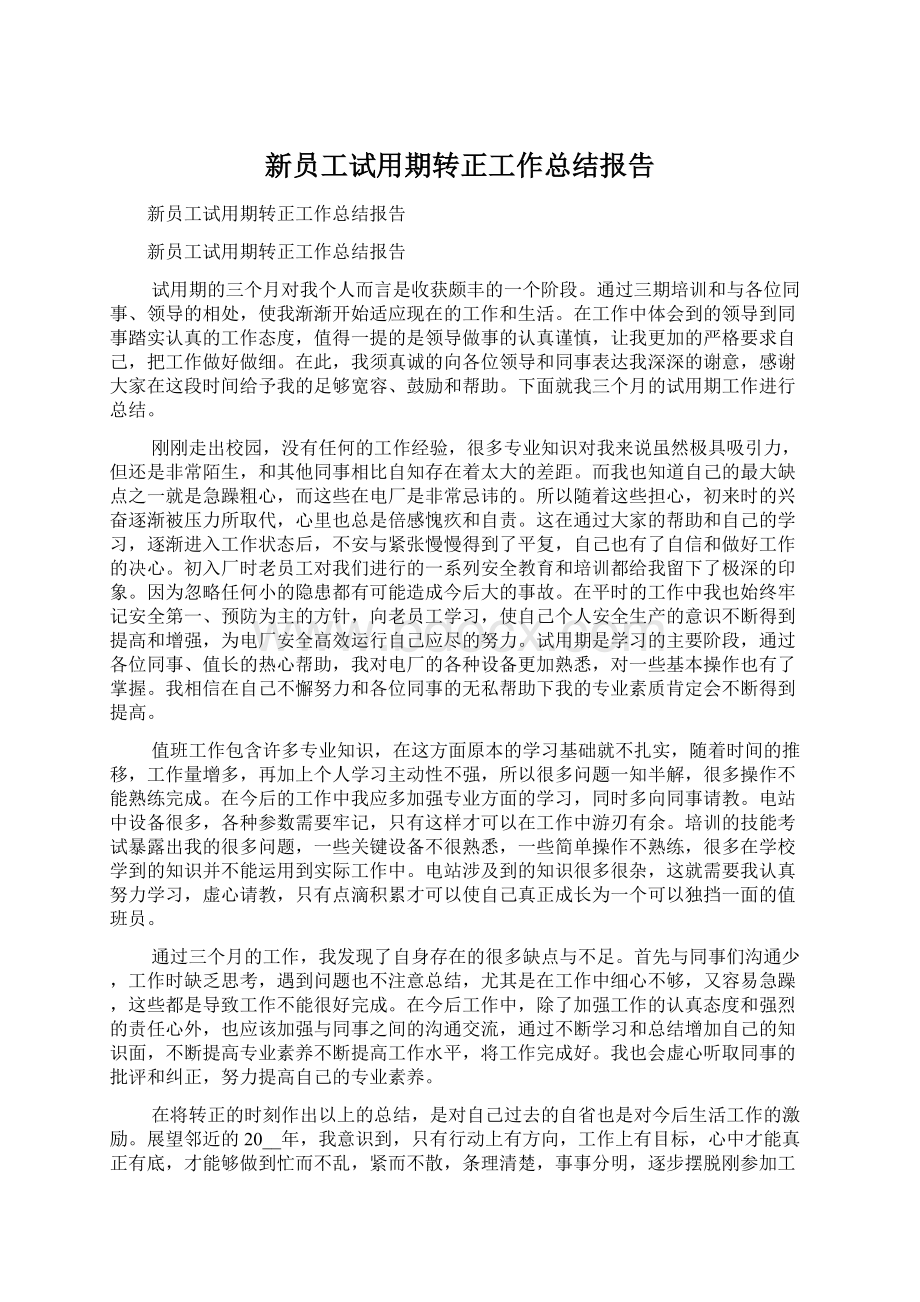 新员工试用期转正工作总结报告.docx_第1页