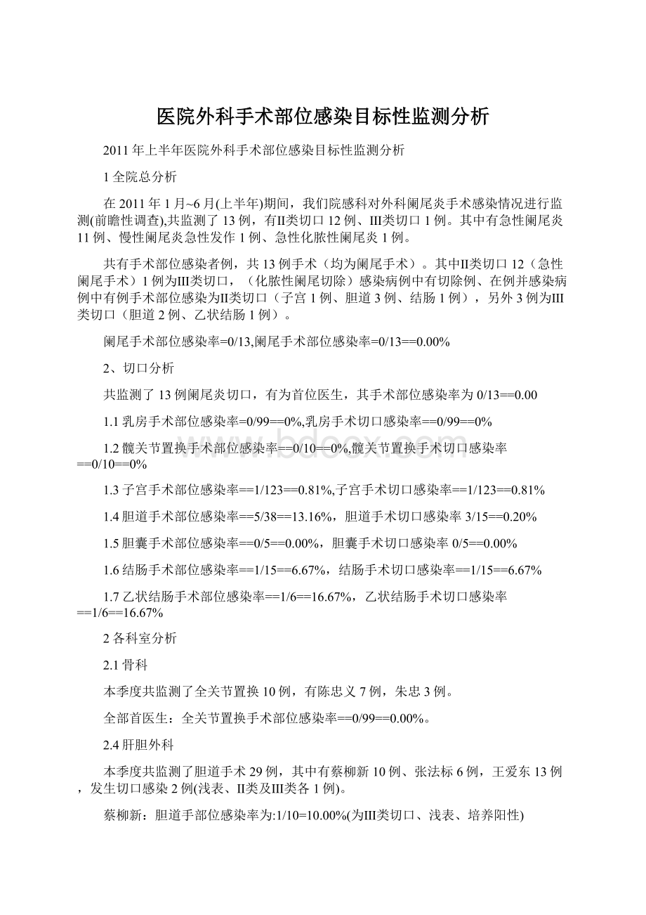 医院外科手术部位感染目标性监测分析Word格式.docx