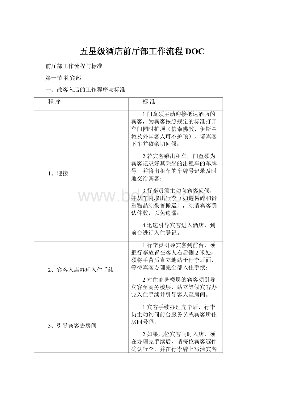 五星级酒店前厅部工作流程DOCWord下载.docx