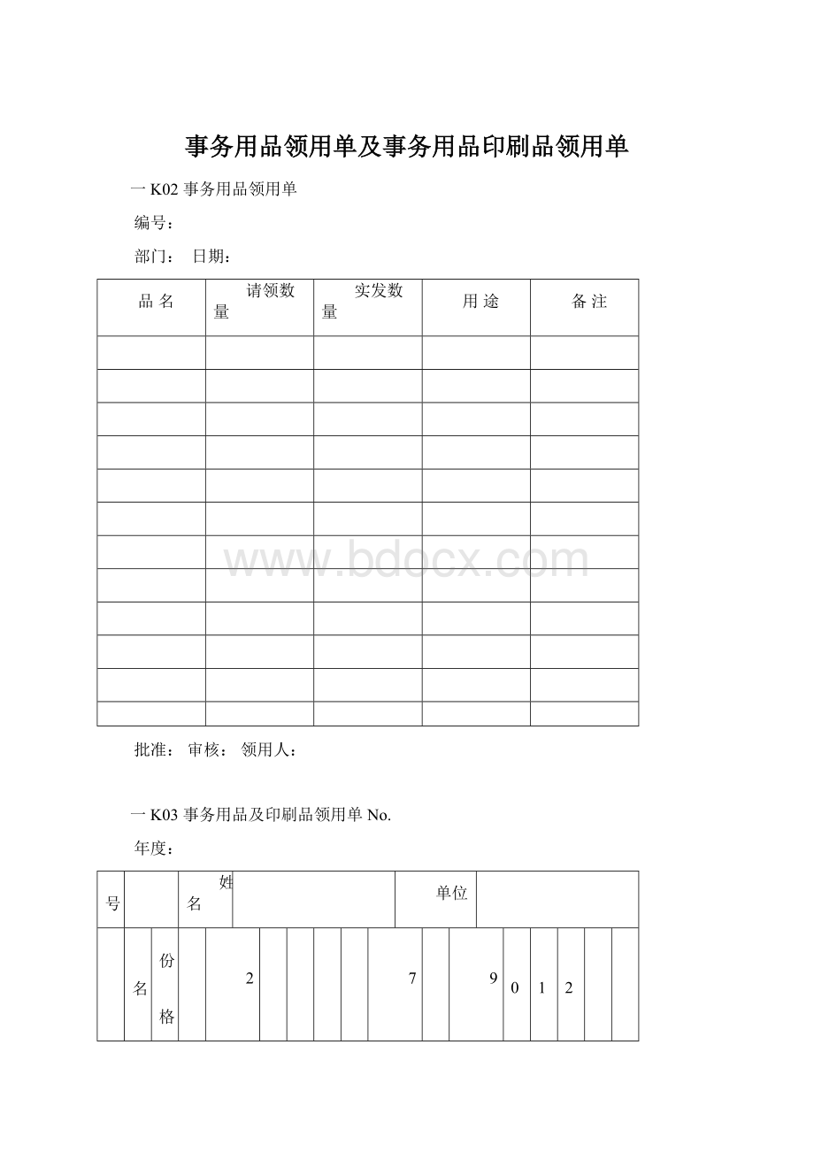 事务用品领用单及事务用品印刷品领用单.docx_第1页