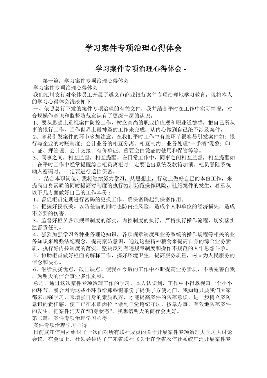 学习案件专项治理心得体会Word格式.docx