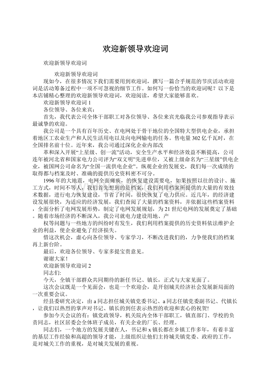 欢迎新领导欢迎词.docx_第1页