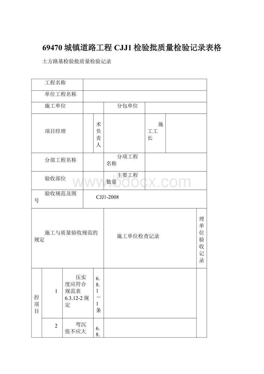 69470城镇道路工程CJJ1检验批质量检验记录表格.docx_第1页