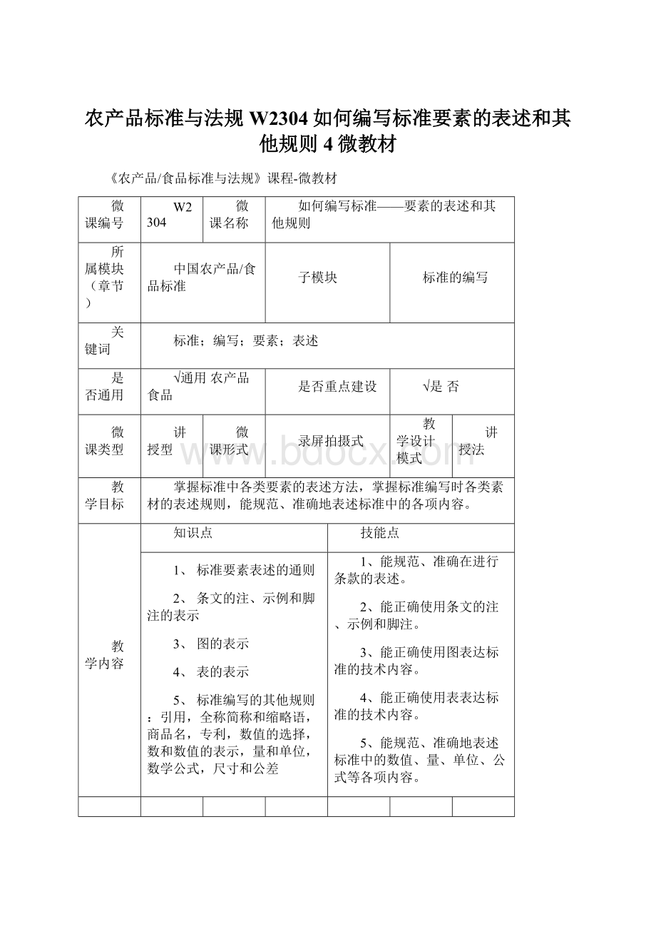 农产品标准与法规W2304如何编写标准要素的表述和其他规则4微教材.docx_第1页