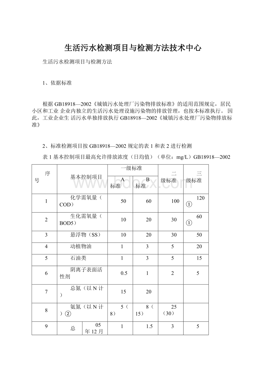 生活污水检测项目与检测方法技术中心文档格式.docx_第1页