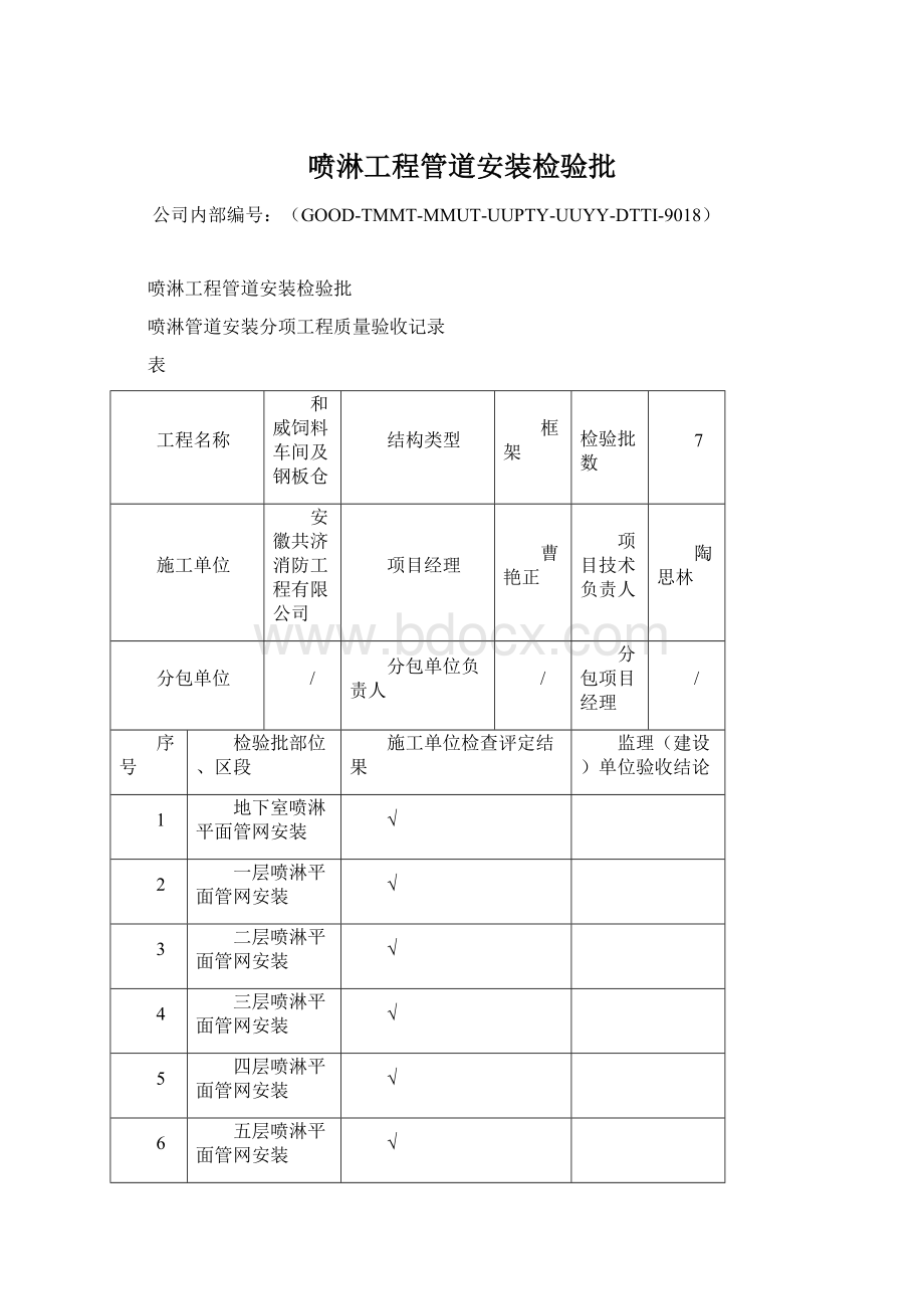 喷淋工程管道安装检验批Word格式文档下载.docx