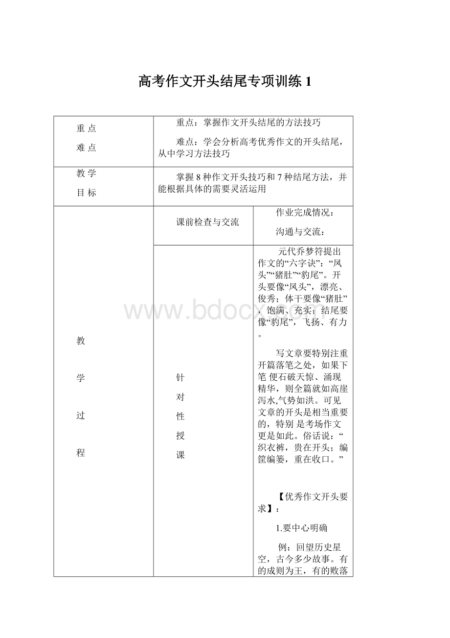 高考作文开头结尾专项训练 1Word格式.docx