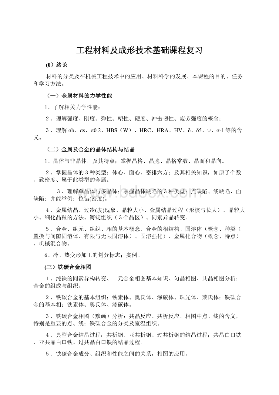 工程材料及成形技术基础课程复习Word格式文档下载.docx_第1页