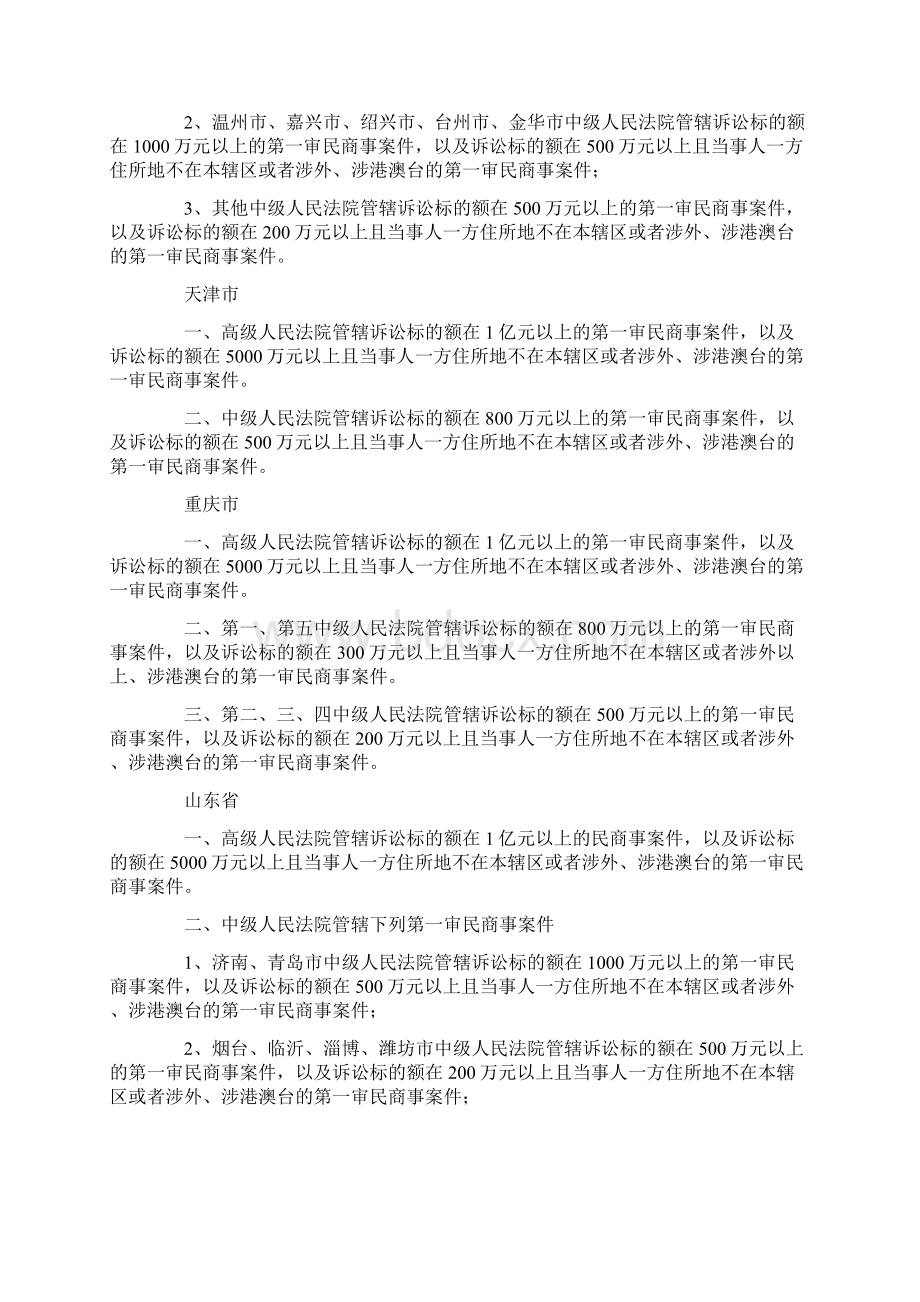 全国各省自治区直辖市高级人民法院和中级人民法院管辖第一审民商事案件标准.docx_第3页