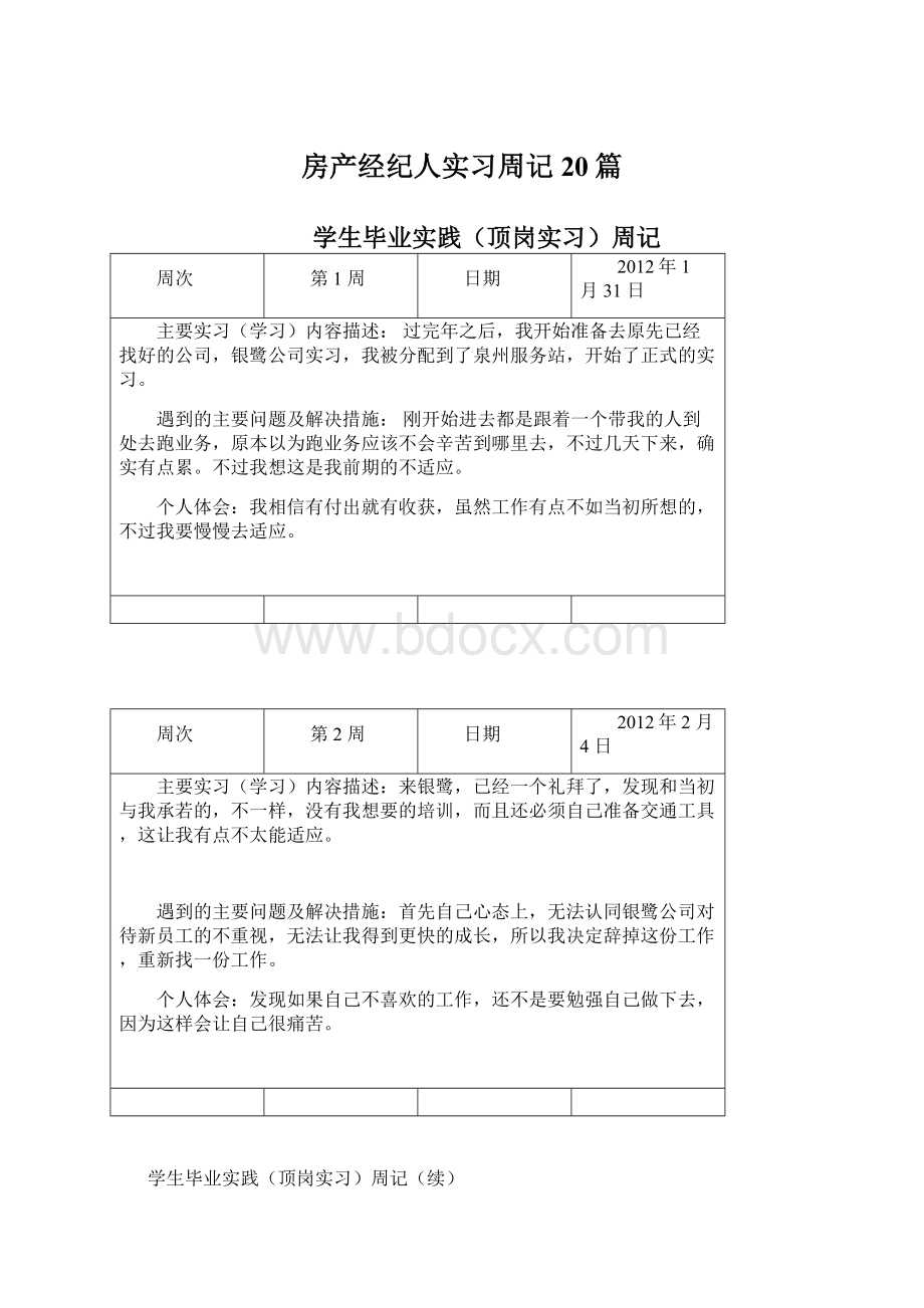 房产经纪人实习周记20篇.docx_第1页