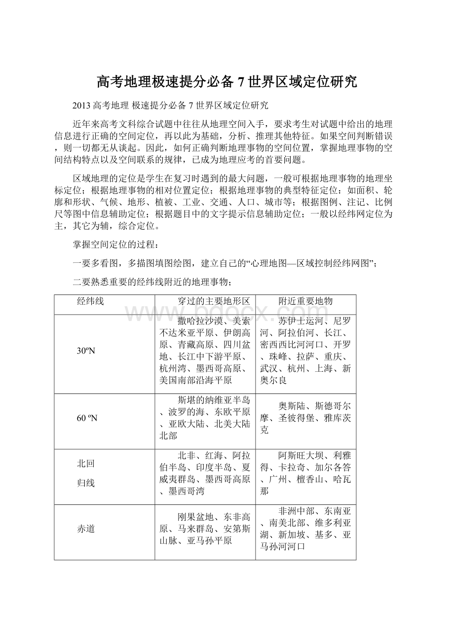 高考地理极速提分必备7世界区域定位研究.docx