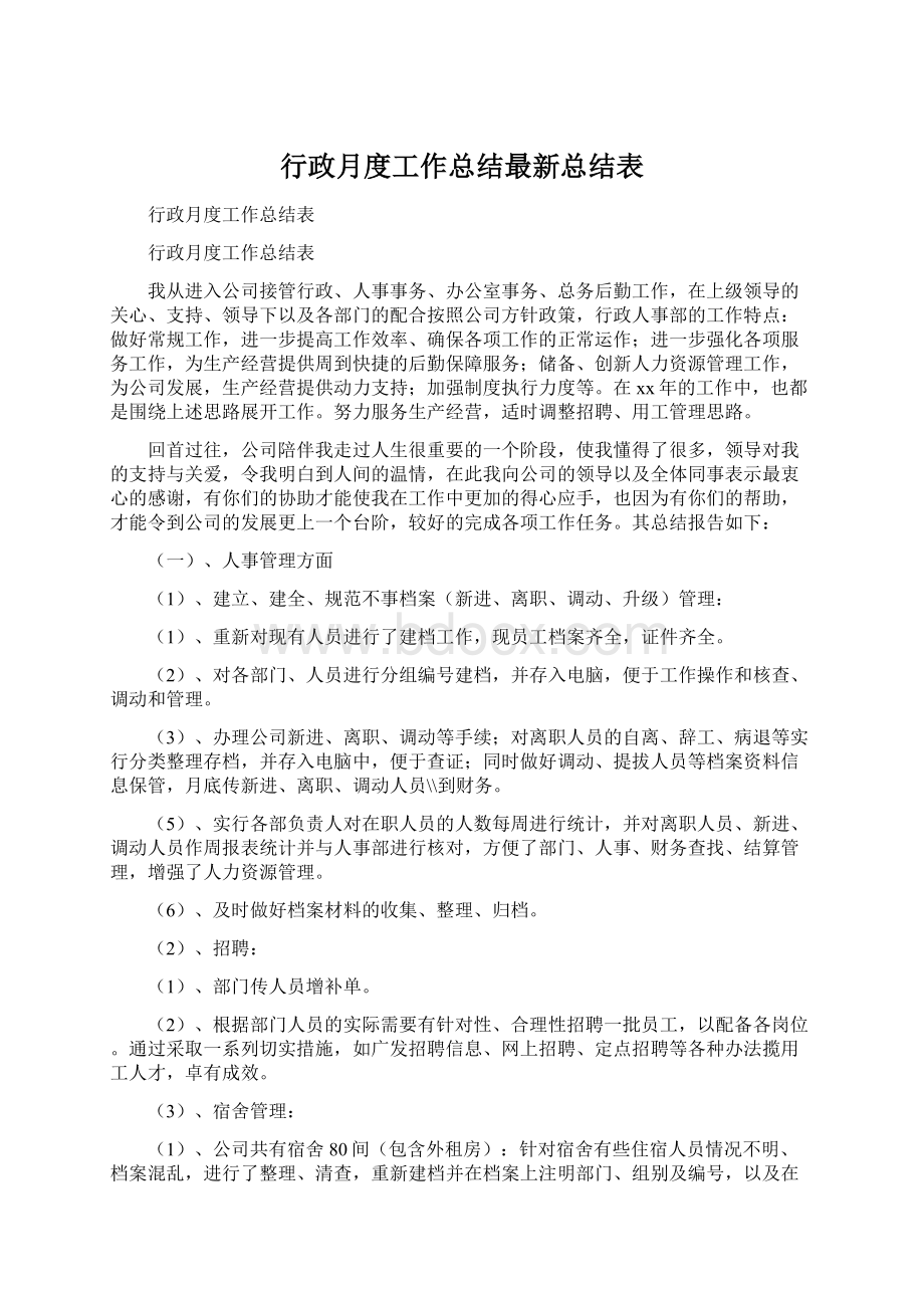 行政月度工作总结最新总结表.docx_第1页