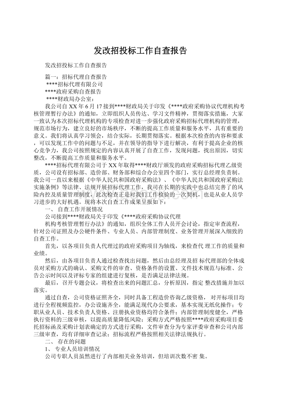 发改招投标工作自查报告.docx