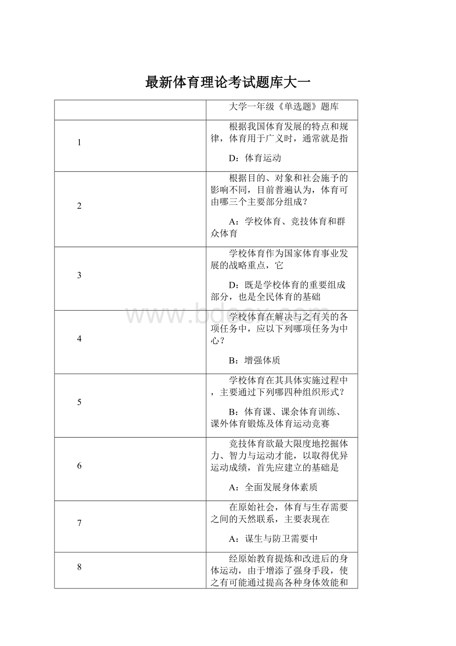 最新体育理论考试题库大一.docx_第1页