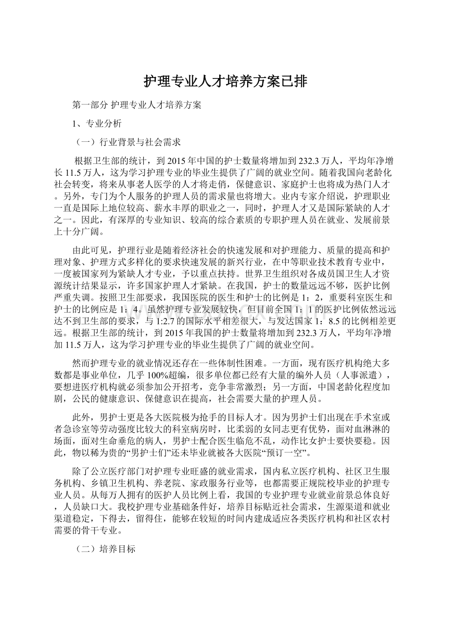 护理专业人才培养方案已排.docx_第1页