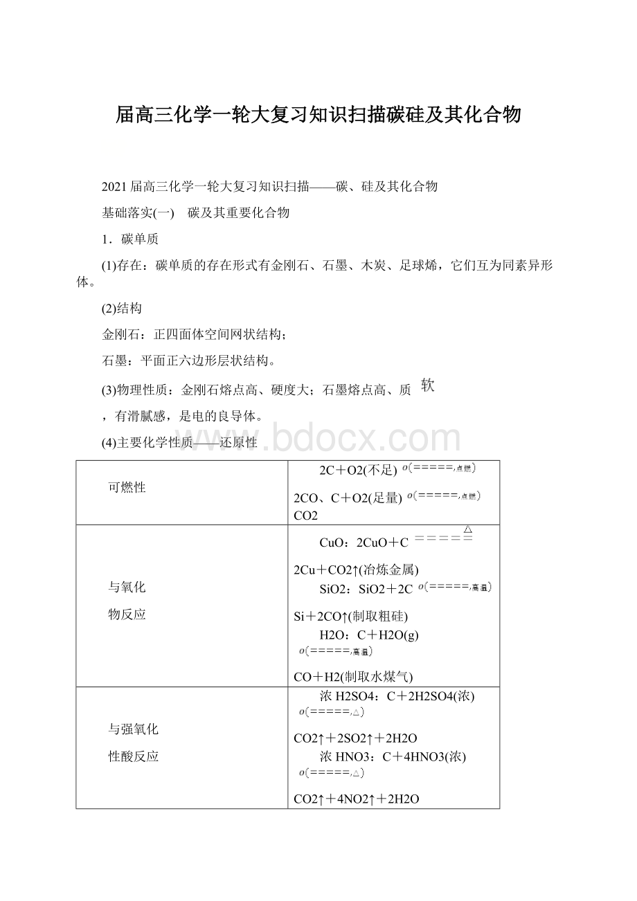 届高三化学一轮大复习知识扫描碳硅及其化合物.docx