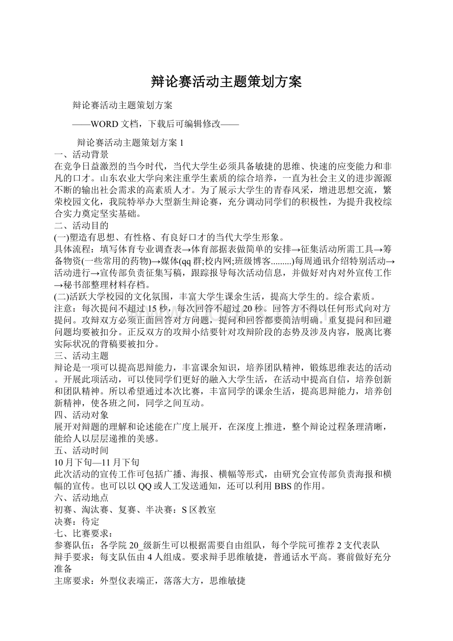 辩论赛活动主题策划方案Word文件下载.docx