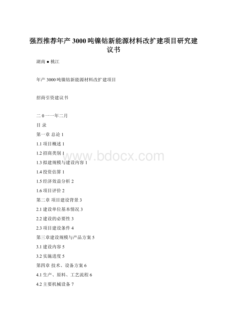 强烈推荐年产3000吨镍钴新能源材料改扩建项目研究建议书.docx