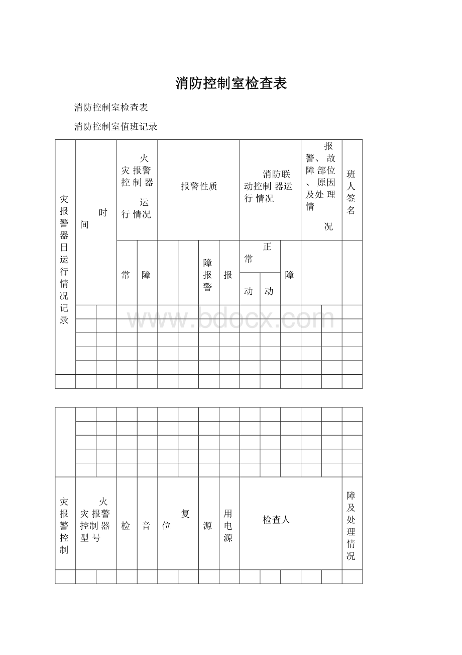 消防控制室检查表文档格式.docx_第1页