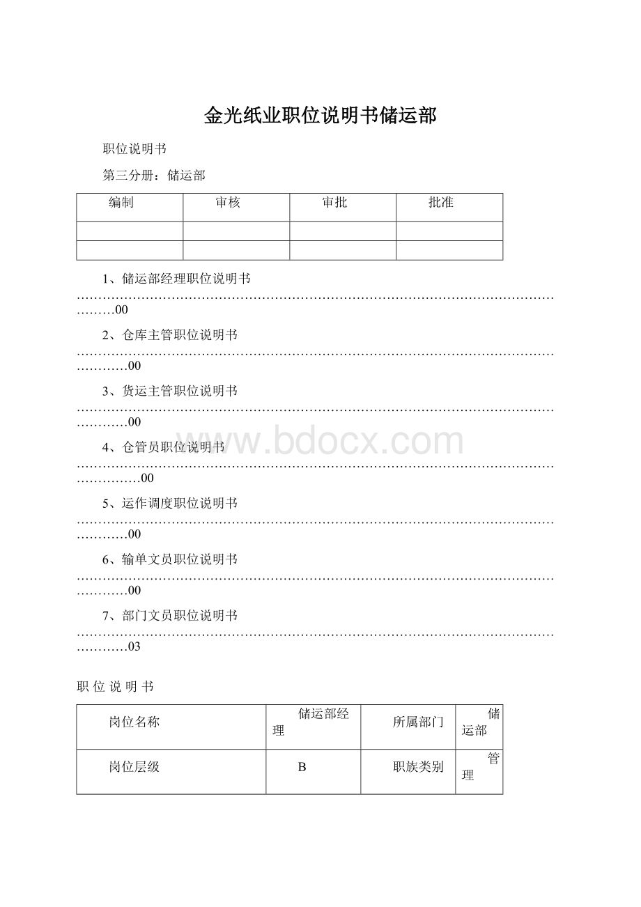 金光纸业职位说明书储运部Word文档格式.docx