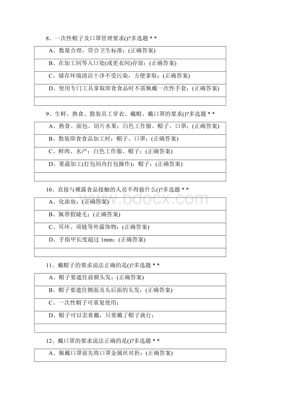 熟食鲜肉水产蔬果散装检查标准练习题Word格式文档下载.docx_第3页