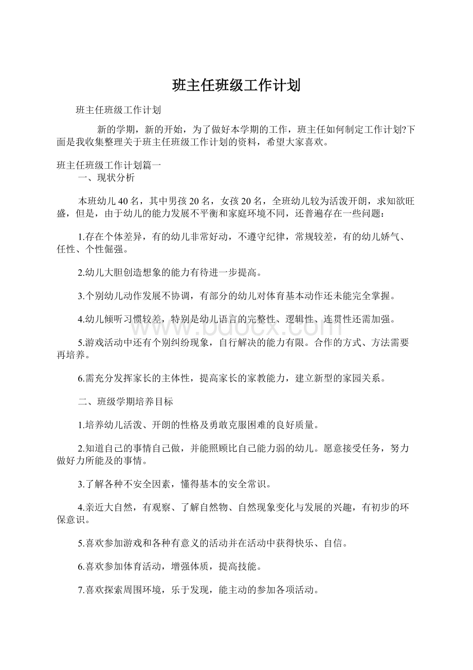 班主任班级工作计划文档格式.docx_第1页