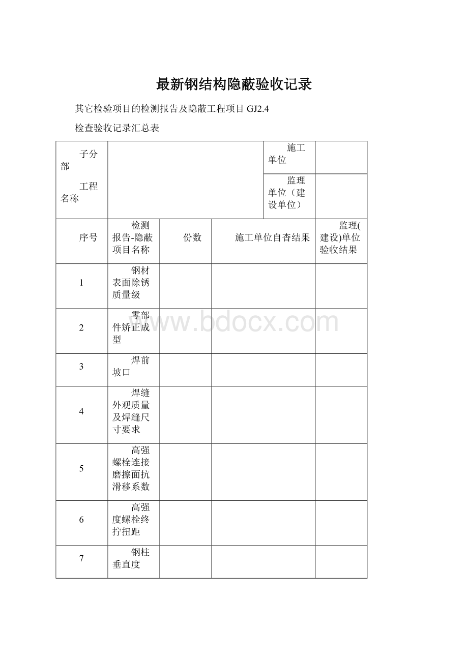 最新钢结构隐蔽验收记录Word格式文档下载.docx_第1页