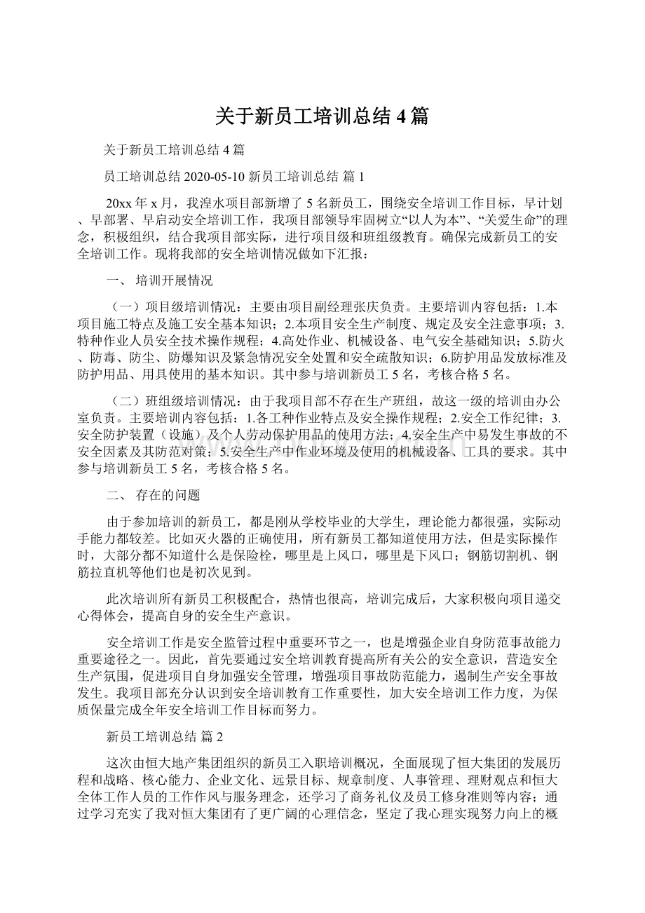 关于新员工培训总结4篇Word格式文档下载.docx