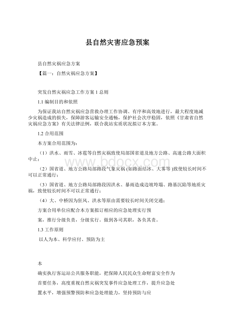 县自然灾害应急预案文档格式.docx