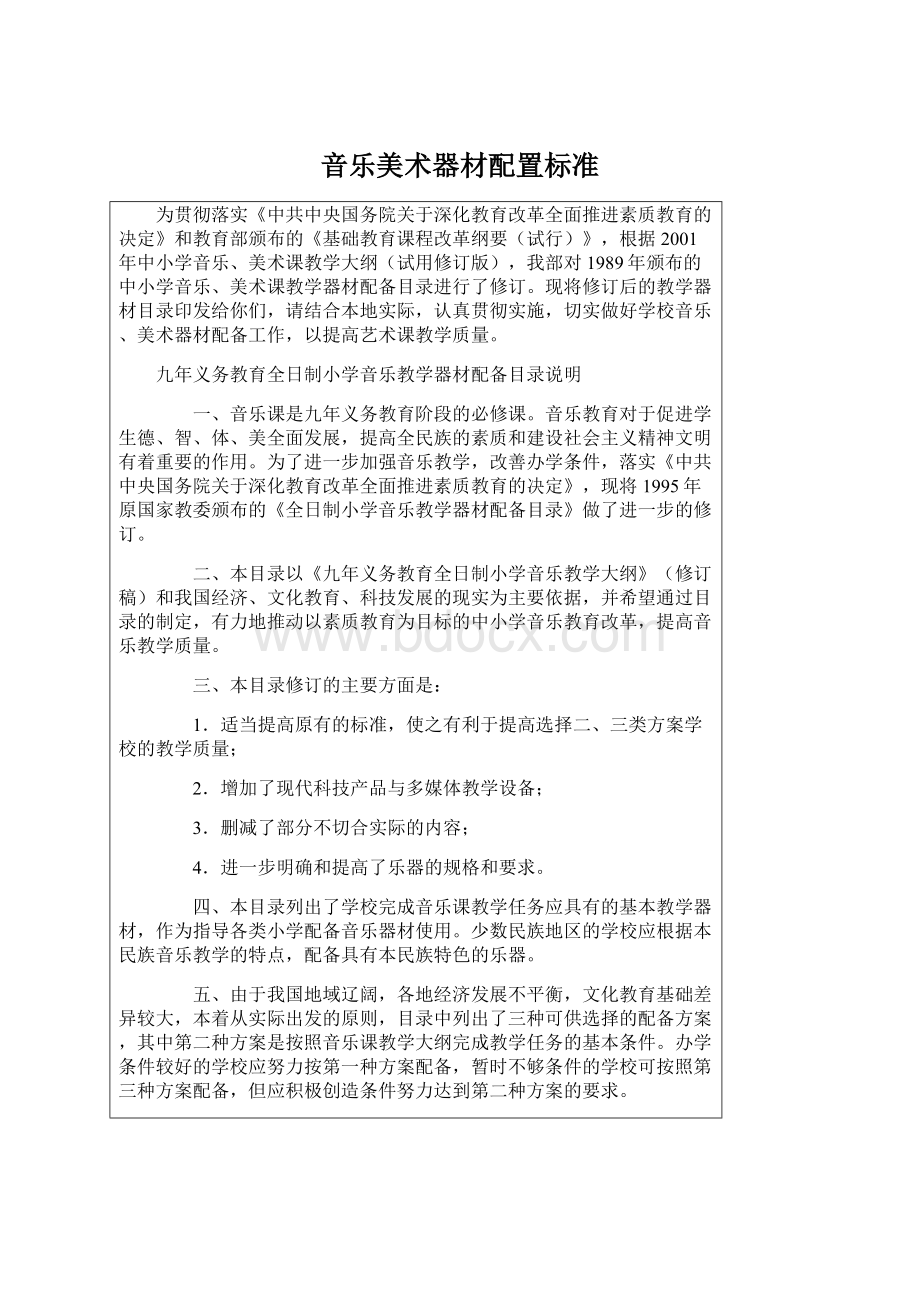 音乐美术器材配置标准Word格式.docx