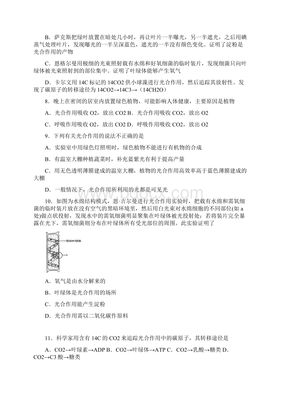 高中生物必修1第五章光合作用复习题.docx_第2页