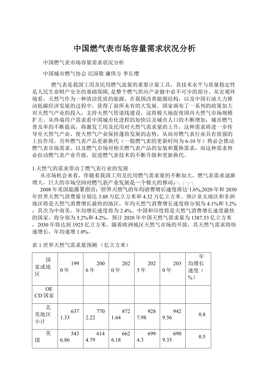 中国燃气表市场容量需求状况分析.docx_第1页