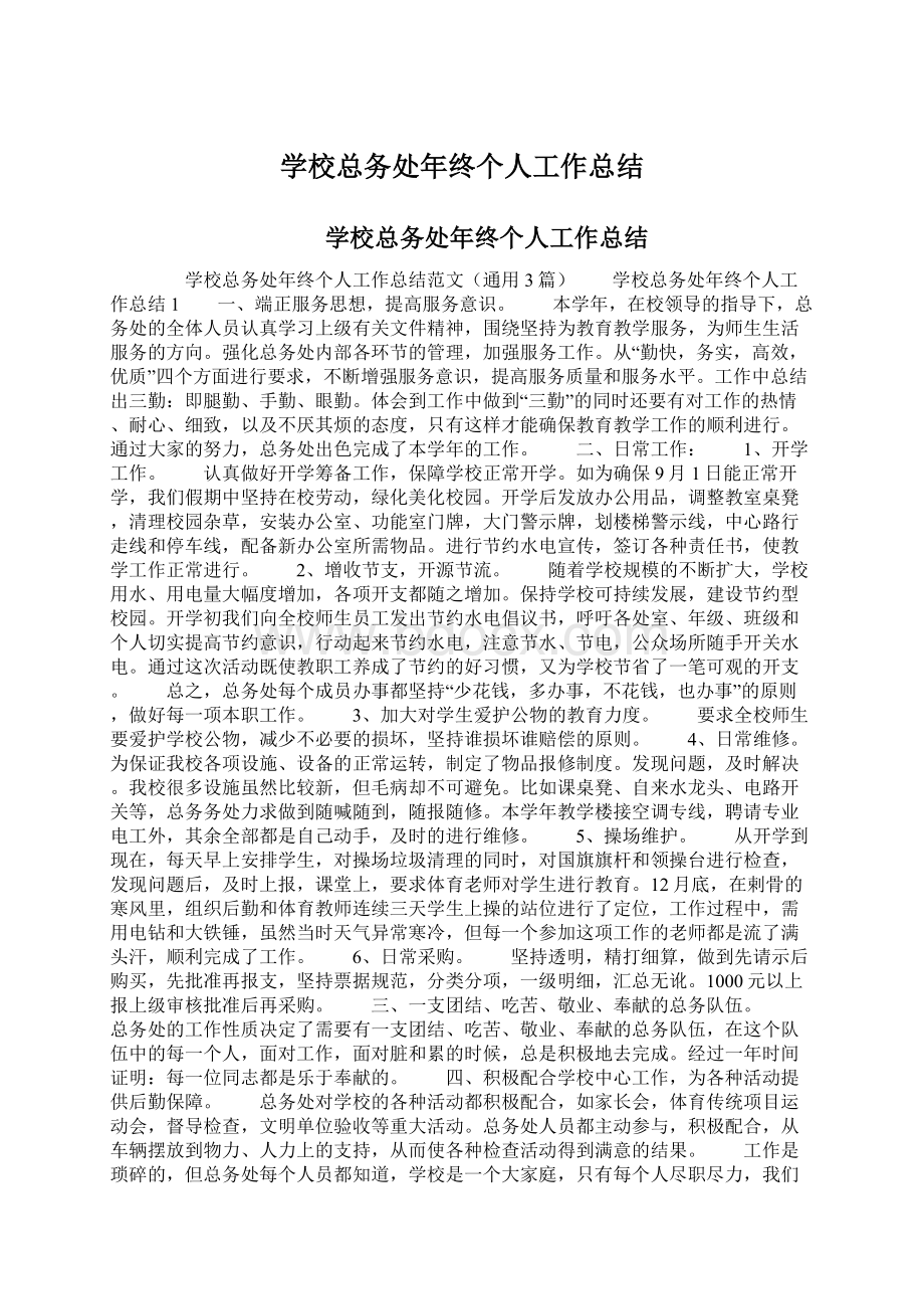 学校总务处年终个人工作总结Word格式文档下载.docx