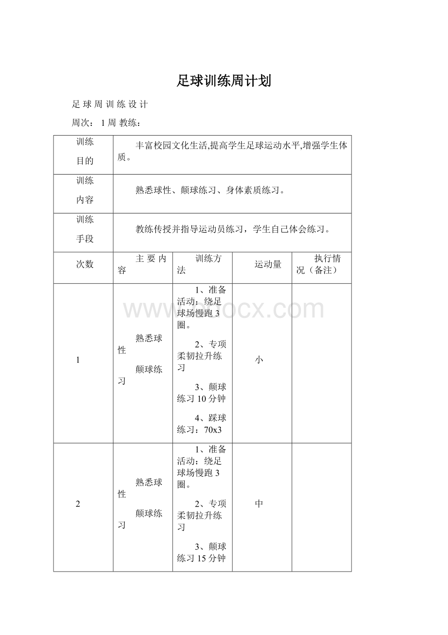 足球训练周计划.docx_第1页