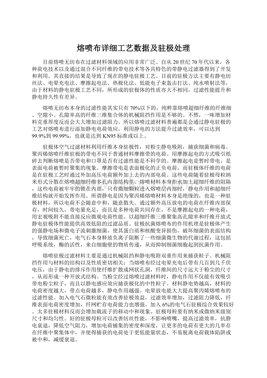 熔喷布详细工艺数据及驻极处理Word文档格式.docx