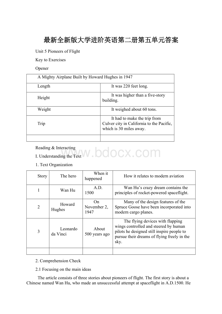 最新全新版大学进阶英语第二册第五单元答案.docx