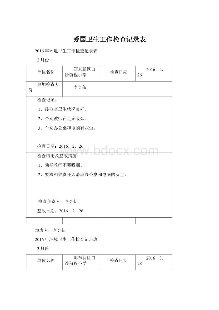 爱国卫生工作检查记录表Word文档下载推荐.docx